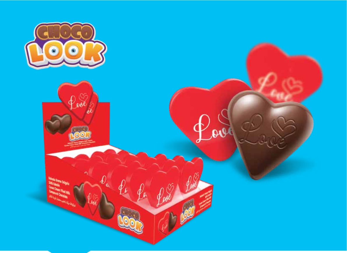 CHOCO LOOK FILLED HEART COMPOUND CHOCOLATE (18gx18 pcsx6 display)