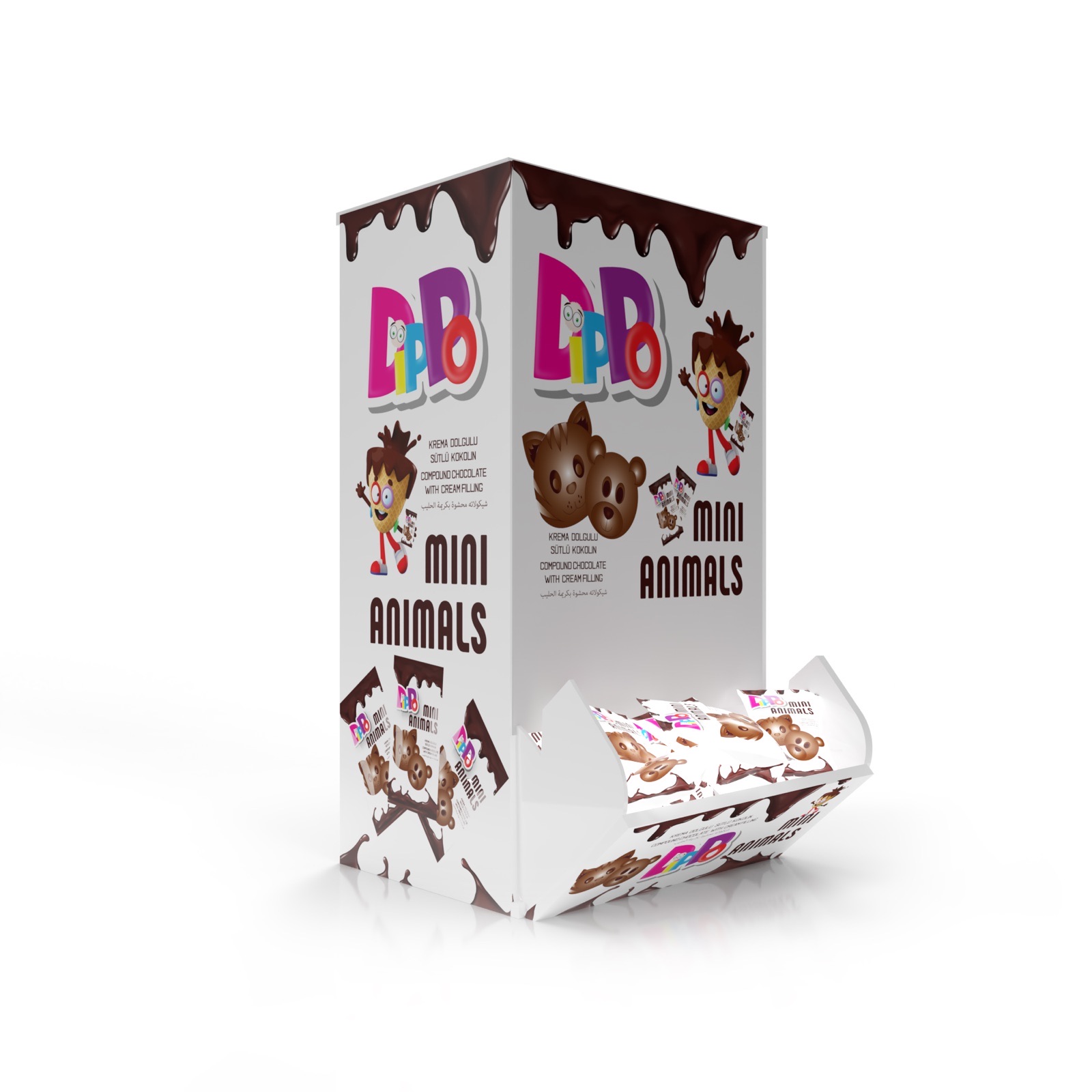 DIPPO MINI ANIMALS MILK CHOCOLATE COATING (7g*125pcs*8disp)