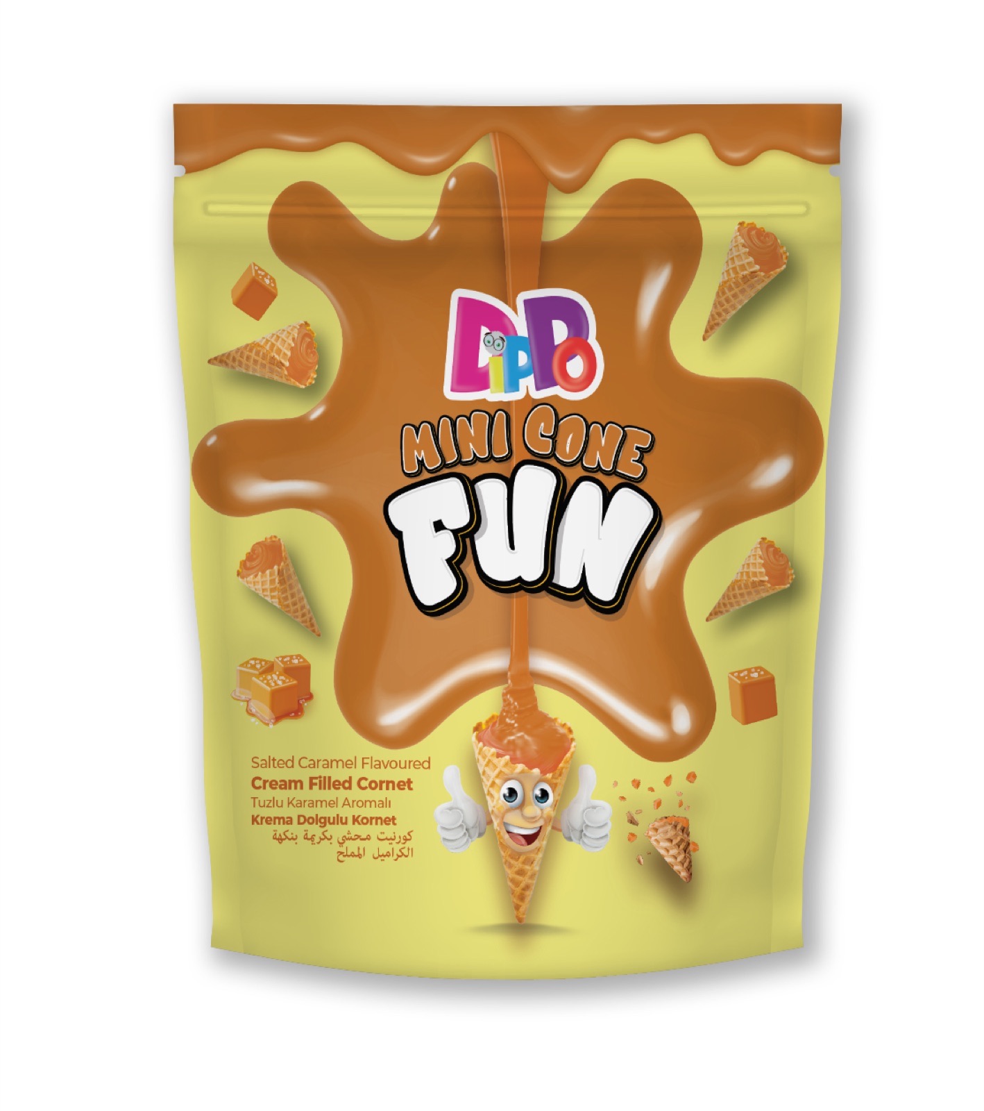 DIPPO SALTED CARAMEL MINI CORNET (DOYPACK) 70GR*18PKT