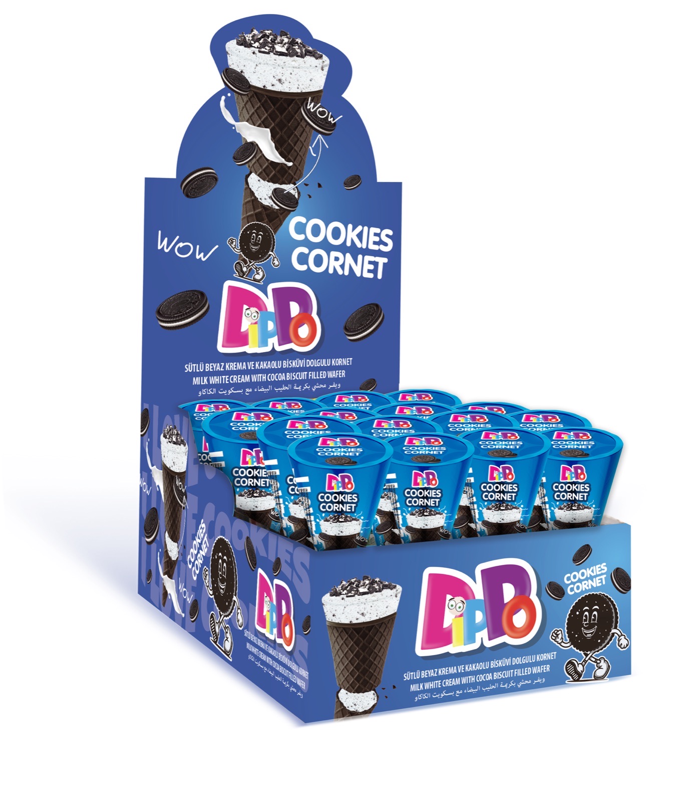 DIPPO cornets biscuit cacao fourrés à la crème blanche 25g
